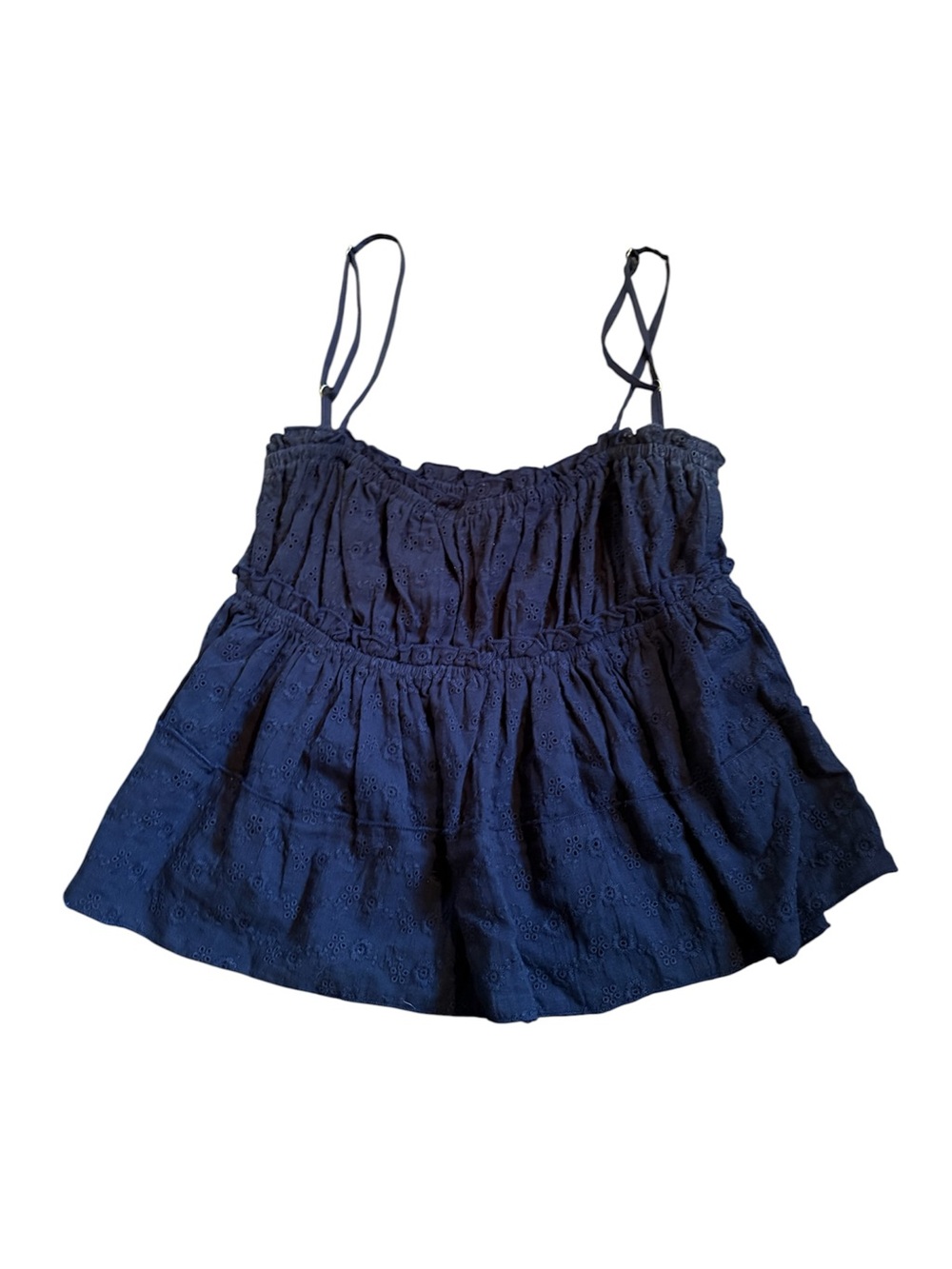 Subdued Eyelet Tank, Size M Navy, adjustable straps